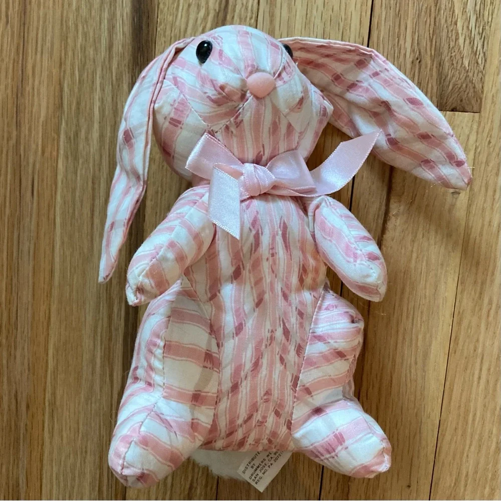 NWOT Saks Fifth Avenue Vintage Pink/White w/lt tan Striped Bunny, stuffed muslin